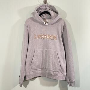 Lacoste Men's Silver Chine Gray Raised Embroidered Logo Hoodie Size L #SH2211